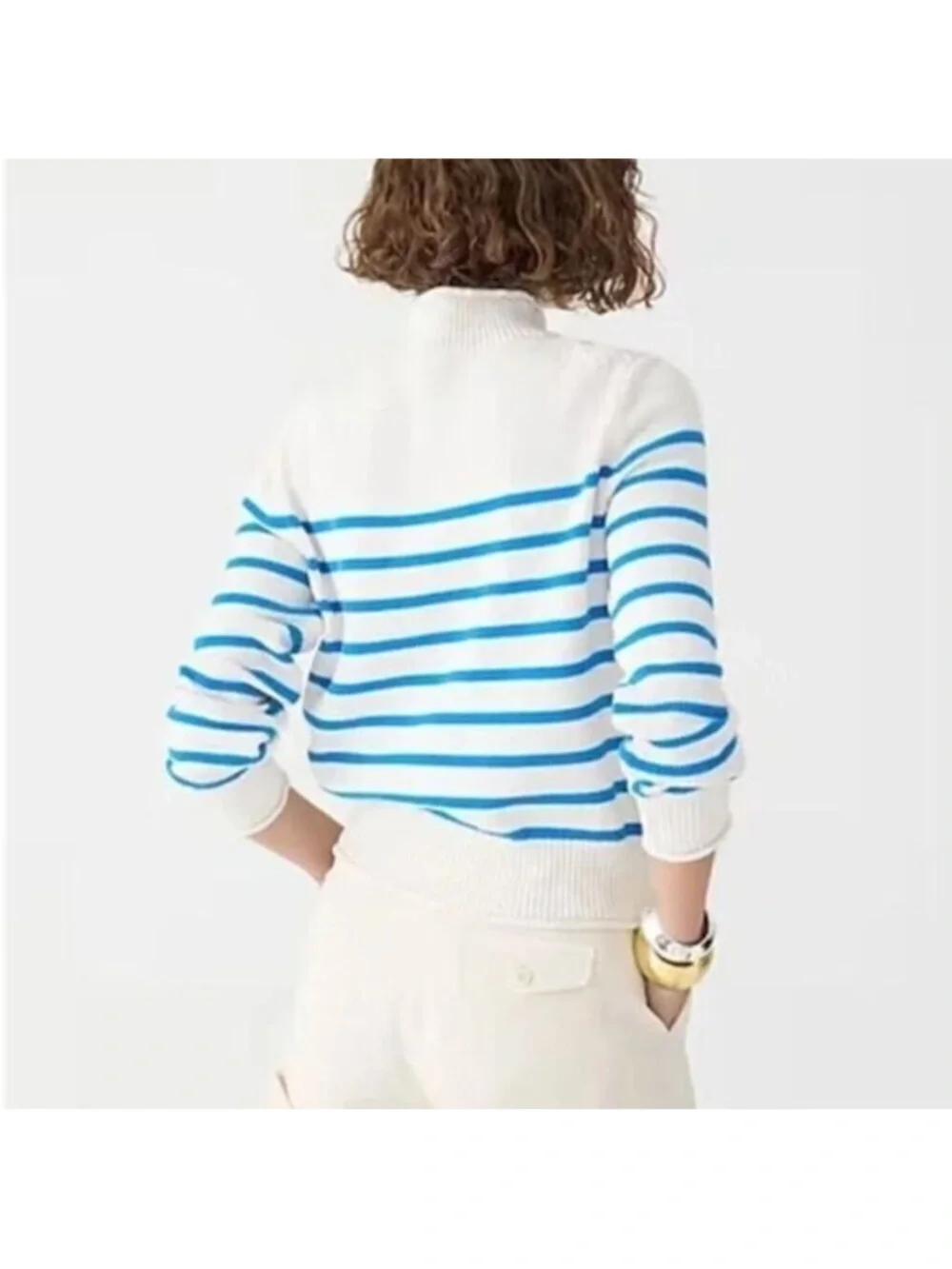 J.CREW heritage rollneck sweater stripe cream blue coastal viral prep size XS